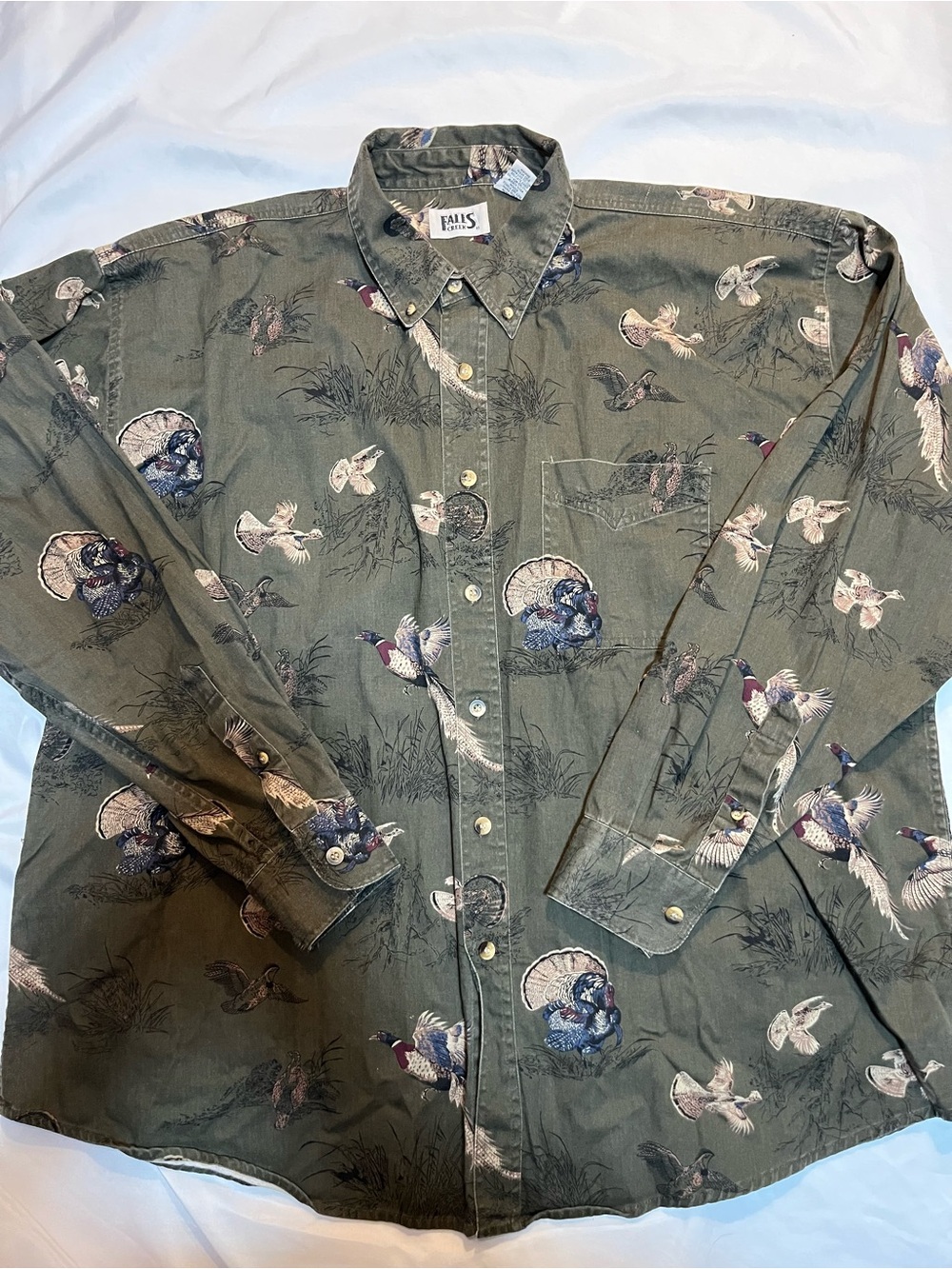 Vintage Falls Creek Long Sleeve Button Down Ducks Turkey Birds Hunting Mens 2x